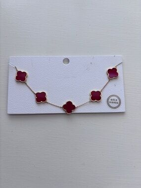 Gold-Dipped Clover Link Necklace - Red